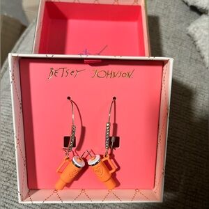Betsey Johnson Pumpkin Spice Tumbler Dangle Earrings with Rhinestone Accents